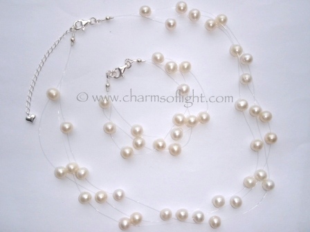 Floating Pearl Necklace and Bracelet